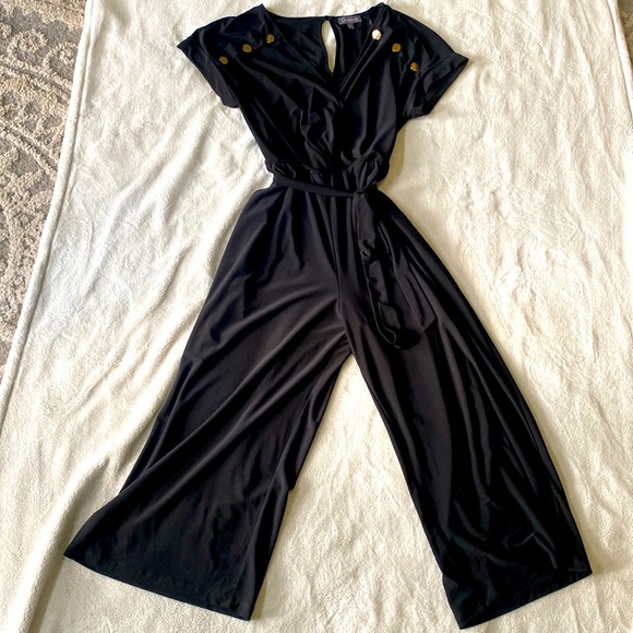 Luxology Pants - Black Dressy Romper With Pockets And Gold Color Buttons